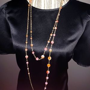 39" Gold and Pink Beaded Necklace